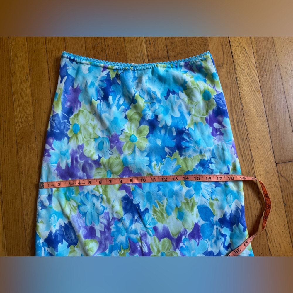 Y2K Vintage Blue Floral Watercolor Slip Style Skirt - Picture 8 of 8